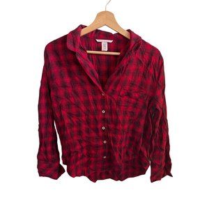 Victoria's Secret Red Black Plaid Button Down Pajama Top Women's Size Small